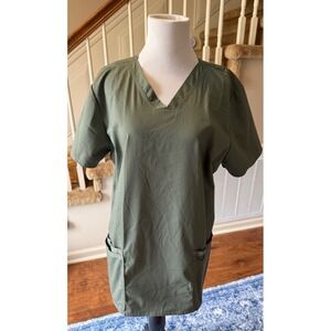 Cherokee Workwear Revolution Scrub Top Olive Green V-Neck Large WW620